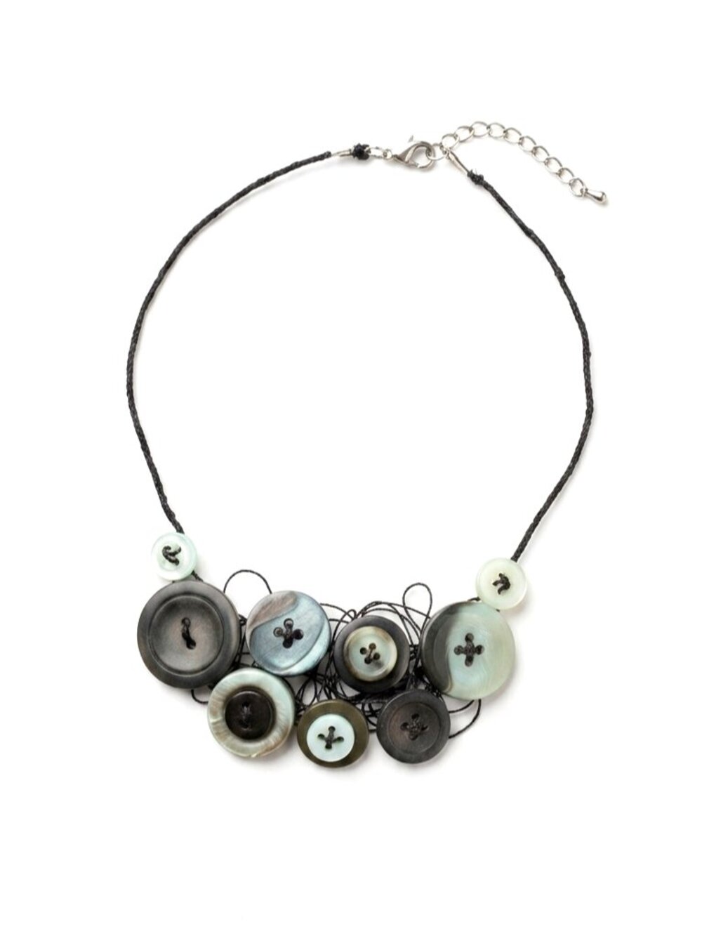 CREATION - Short necklace Wire & buttons - black beige gray